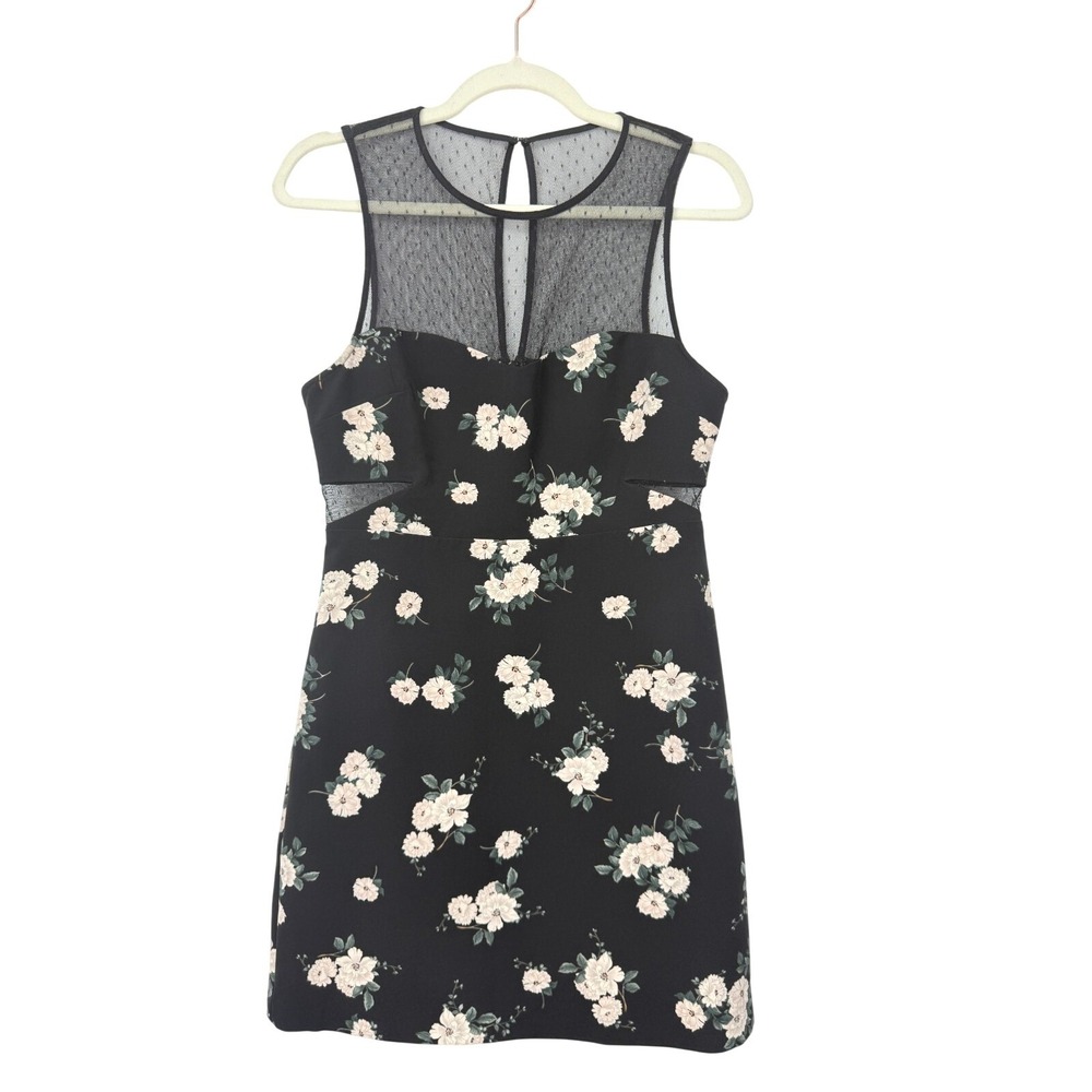 Express Bodycon Dress Size 6 Black Floral Mesh Mini Modest Preppy Cocktail Party - Picture 3 of 11